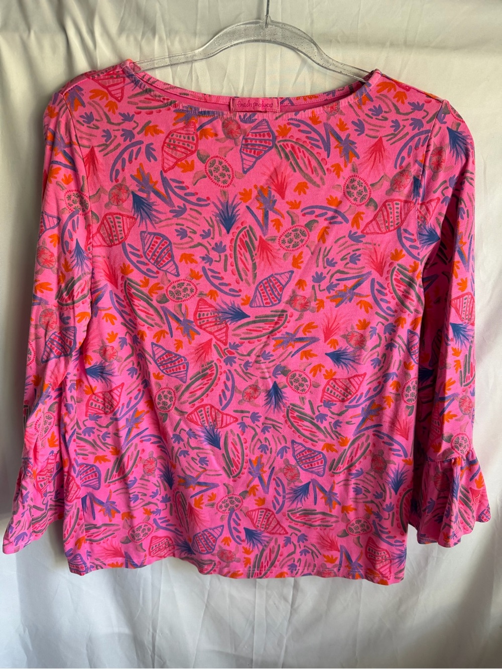 Fresh Produce Pink Turtle Cove 3/4 Ruffle Sleeve Top Small